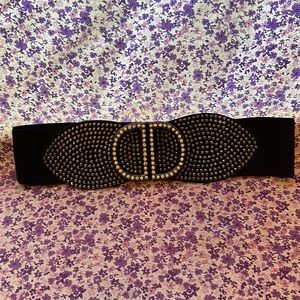 Women’s 80’s style rhinestones stretch black belt